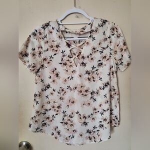 White pink floral blouse